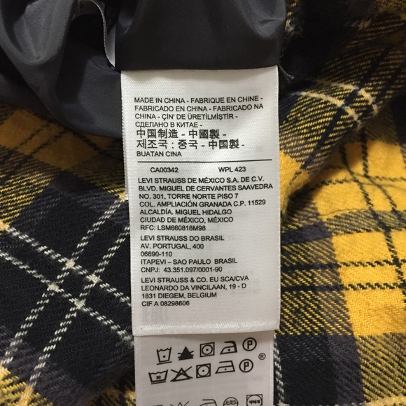 Levi’s Plaid Reversible Jacket Men’s L Yellow Gray Puffer Snap Button Pockets - Picture 12 of 13